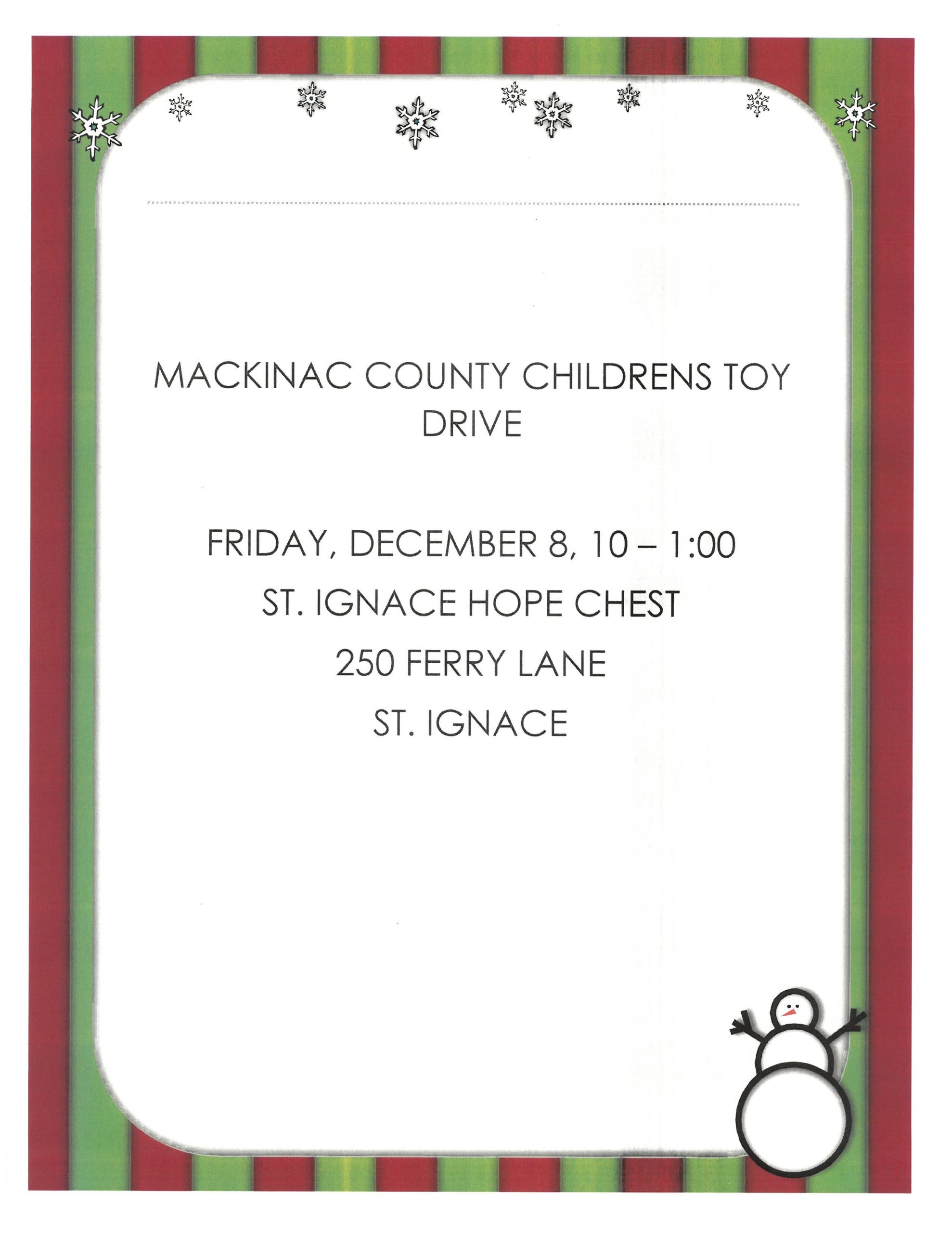 Mackinac County Children's Toy Pickup @ St. Ignace Hope Chest