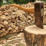 woodpile with axe